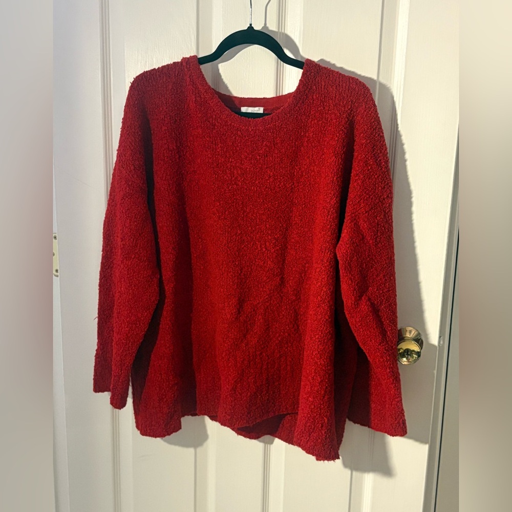 J. Jill Red Crew Neck Sweater Boucher Knit